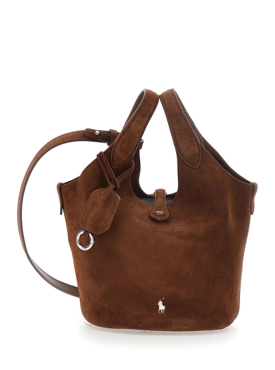 Polo Ralph Lauren Borsa a Mano 'Polo Play' con Cavallino sul Fronte e Tracolla Regolabile e Removibile in Pelle Scamosciata Marrone Donna