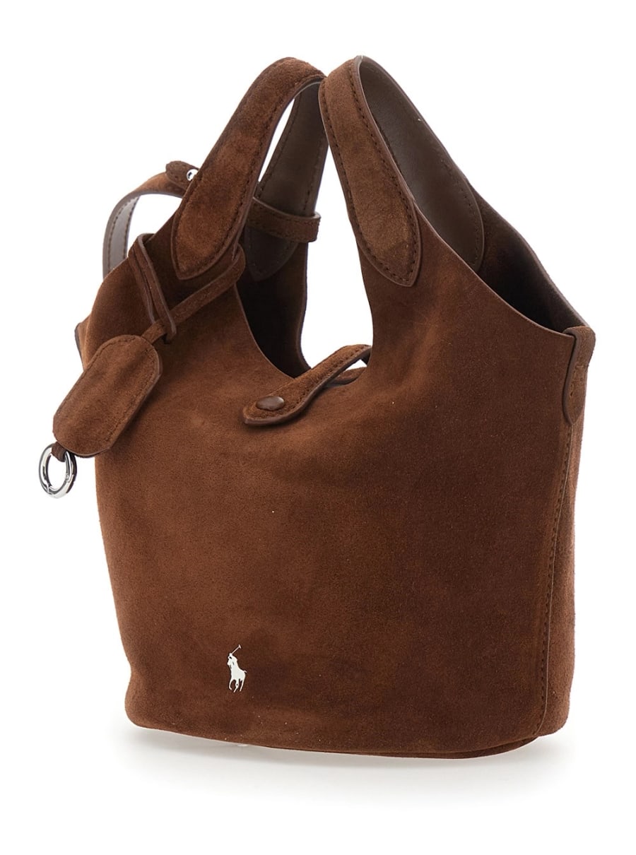 Polo Ralph Lauren Borsa a Mano 'Polo Play' con Cavallino sul Fronte e Tracolla Regolabile e Removibile in Pelle Scamosciata Marrone Donna, view 2