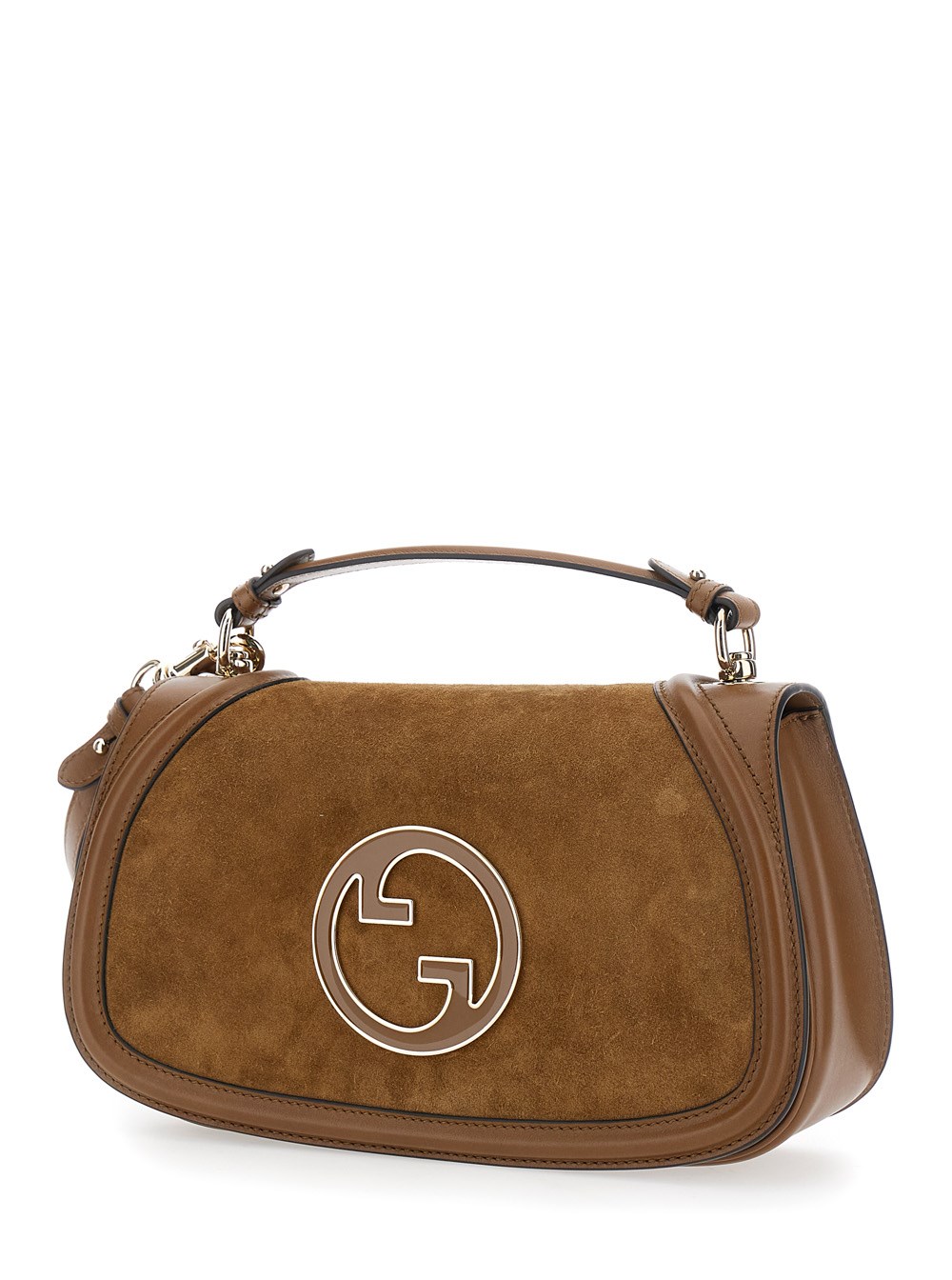 Gucci Borsa a Mano 'Blondie' con Placca Logo GG sul Fronte in Suede Marrone Donna, view 2