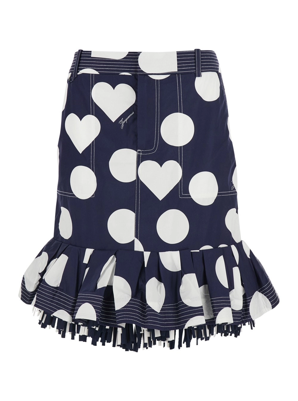 Jacquemus Gonna 'La Jupe Cabana' con Motivo a Pois con Cuori e Orlo Sfrangiato in Cotone Blu Donna