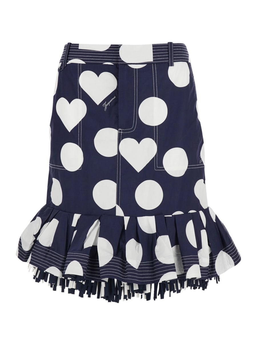 Jacquemus Gonna 'La Jupe Cabana' con Motivo a Pois con Cuori e Orlo Sfrangiato in Cotone Blu Donna