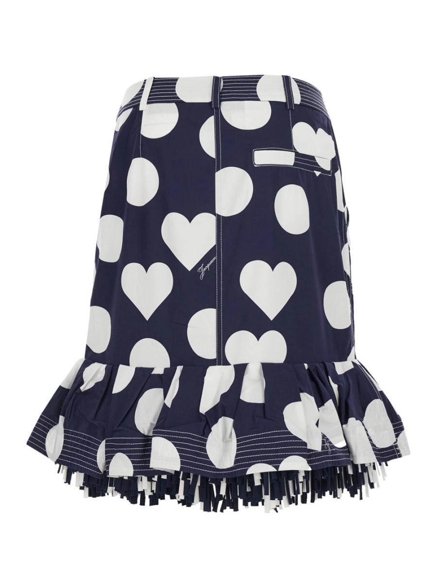 Jacquemus Gonna 'La Jupe Cabana' con Motivo a Pois con Cuori e Orlo Sfrangiato in Cotone Blu Donna, view 2