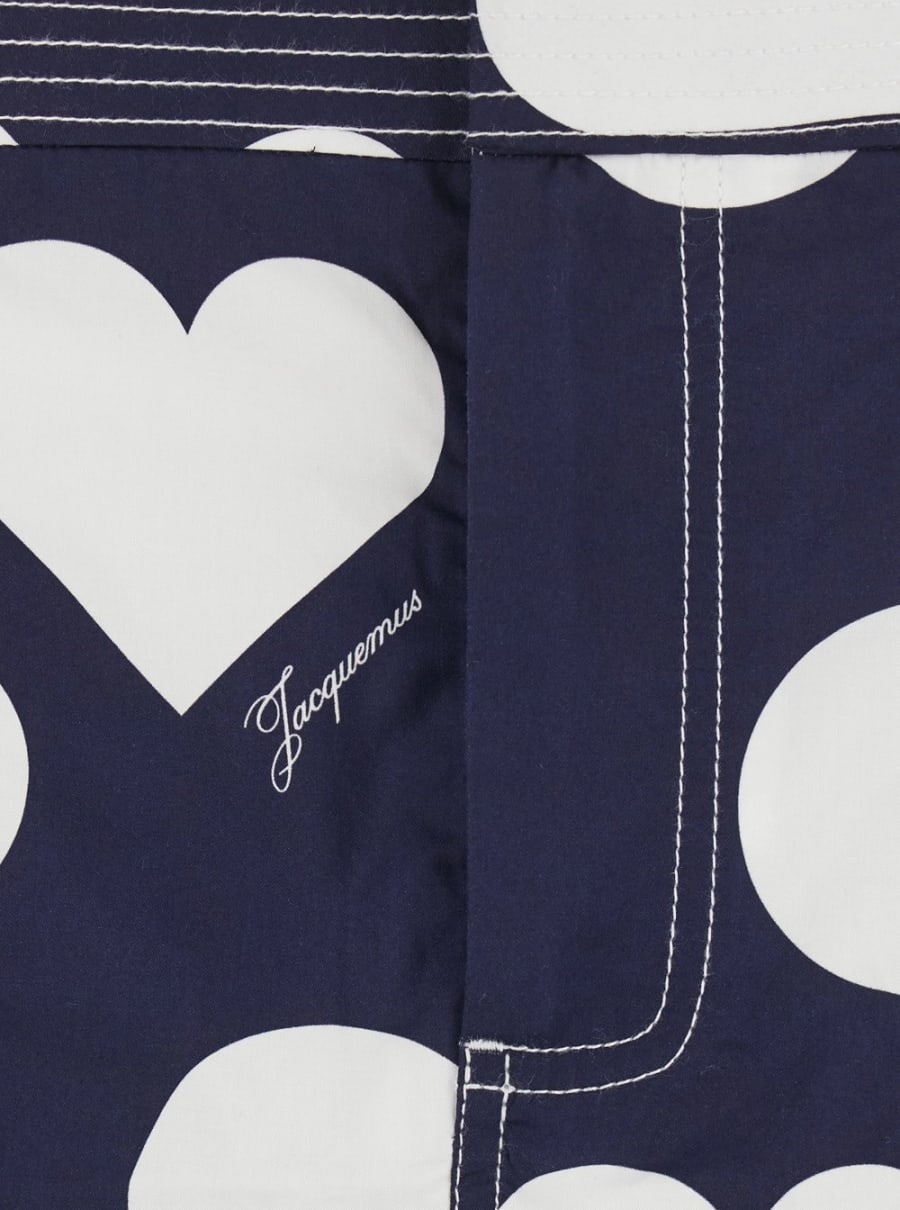 Jacquemus Gonna 'La Jupe Cabana' con Motivo a Pois con Cuori e Orlo Sfrangiato in Cotone Blu Donna, view 3