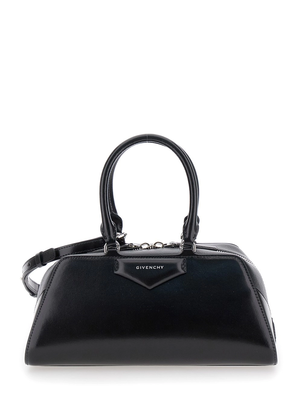 Givenchy Borsa a Mano 'Antigona East West' Piccola con Tracolla Regolabile e Removibile e Logo Lettering sul Fronte in Pelle Nera Donna