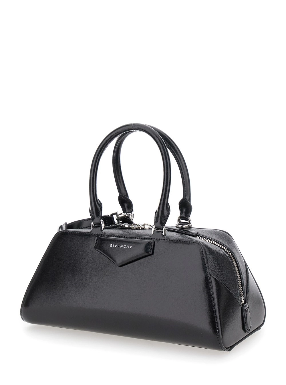 Givenchy Borsa a Mano 'Antigona East West' Piccola con Tracolla Regolabile e Removibile e Logo Lettering sul Fronte in Pelle Nera Donna, view 2