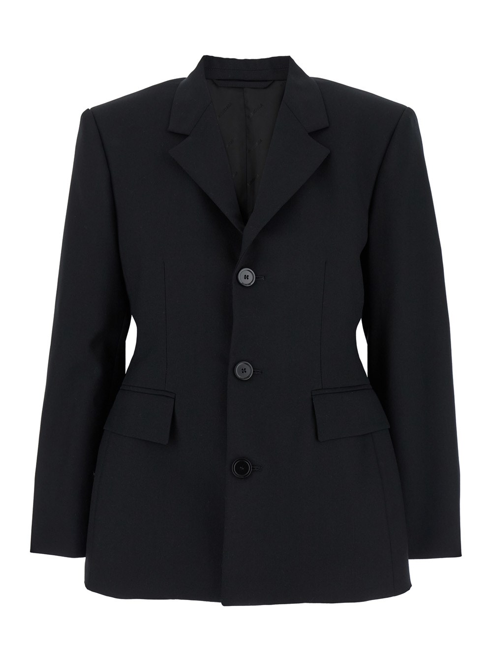 Balenciaga Giacca Monopetto 'Hourglass' con Revers Classici in Lana Nera Donna
