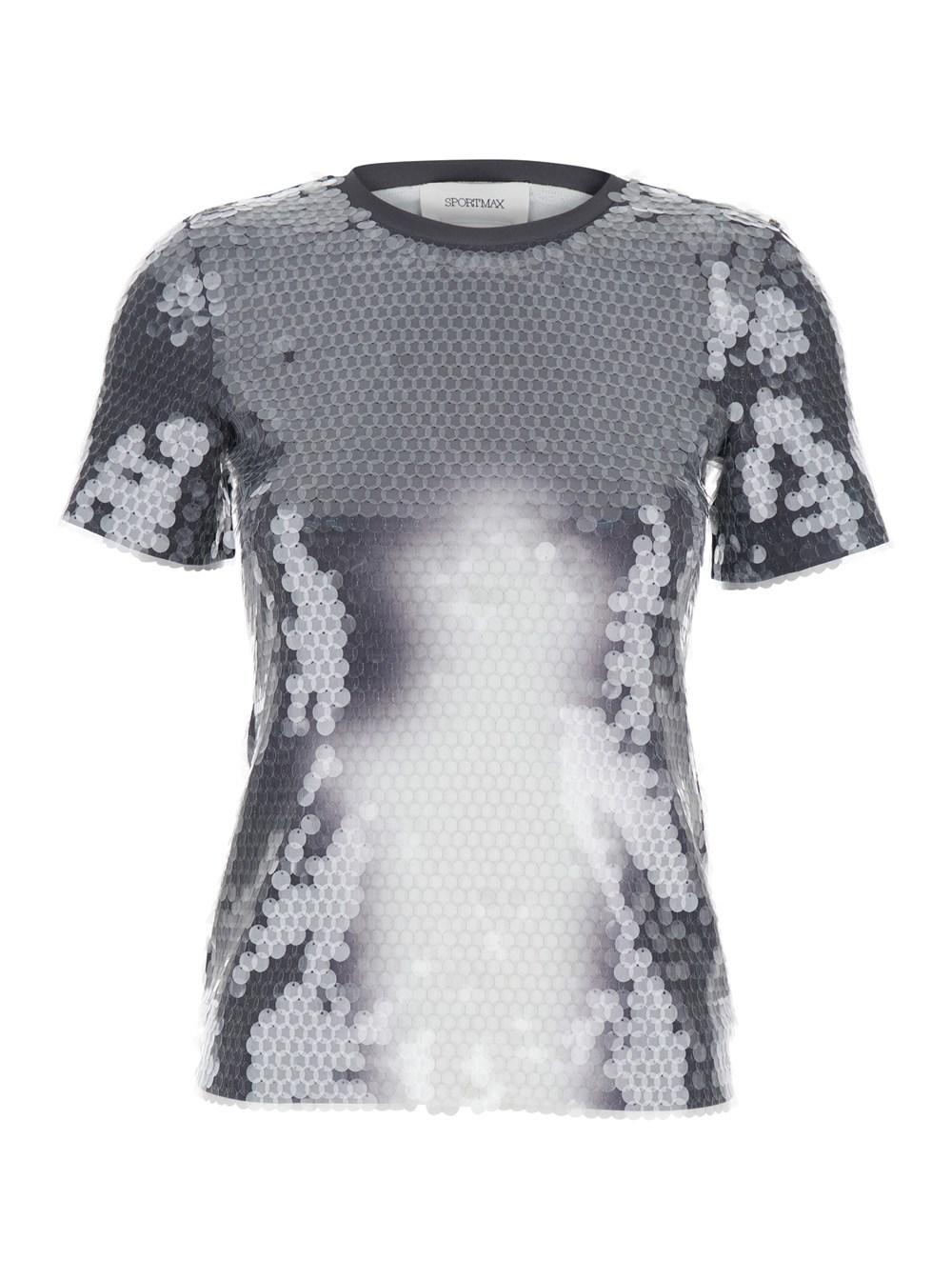 Sportmax T-Shirt con Paillettes Applicate All-Over in Tessuto Tecnico Grigia Donna