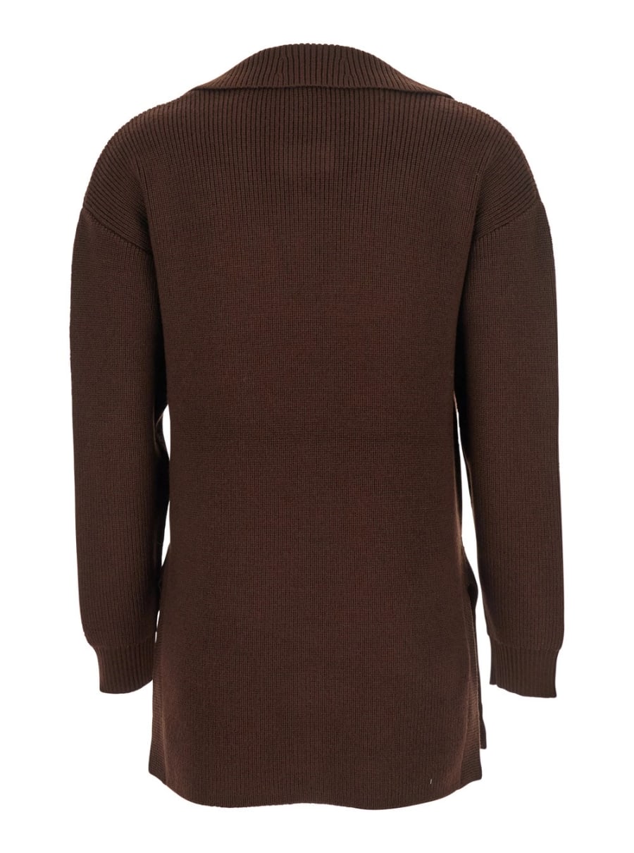 Elisabetta Franchi Maglione con Colletto Stile Polo e Dettaglio Fibbia sul Fronte in Misto Lana Marrone Donna, view 2