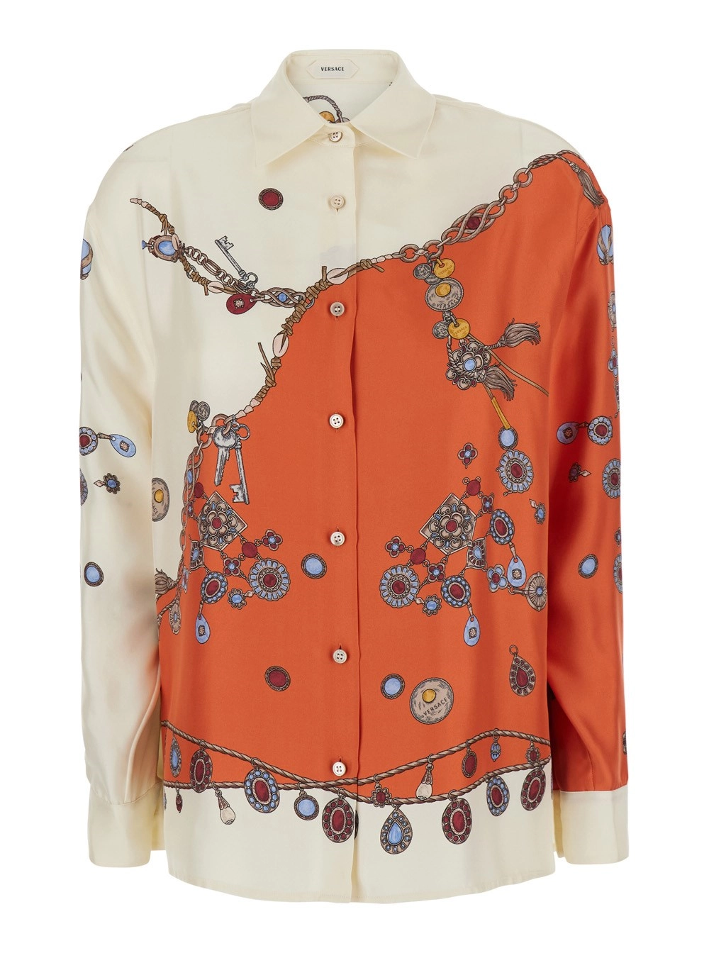 Versace Camicia con colletto classico e stampa all-over in seta multicolor donna