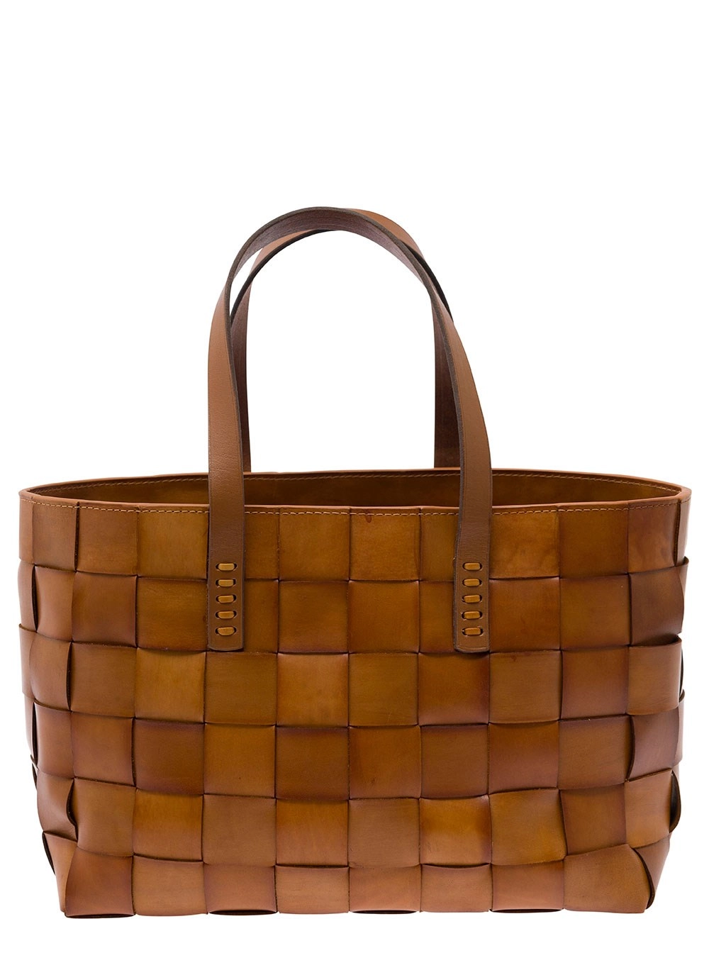 Dragon diffusion Borsa Shopper con Doppio Manico in Pelle Intrecciata Marrone Donna