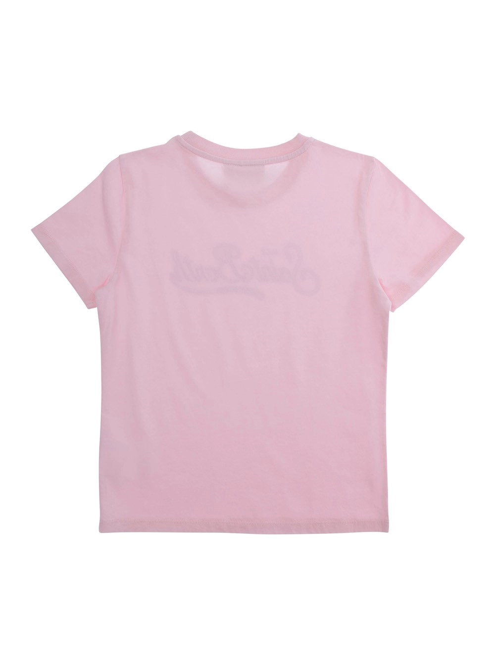 Mc2 saint barth kids T-shirt 'Elly' girocollo con logo lettering con strass sul fronte in cotone rosa bambina, view 2