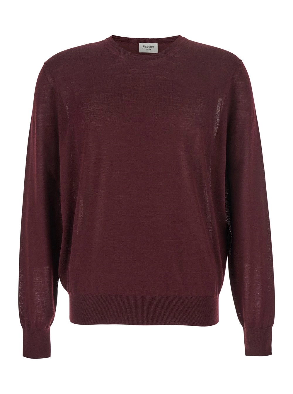 Saint Laurent Maglione Girocollo con Cassandre in Cashmere Bordeaux Uomo