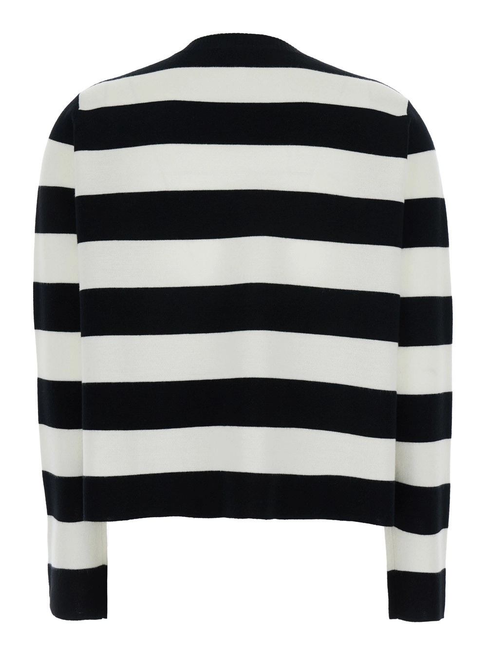 Max Mara Maglione 'Viterbo' Girocollo con Ricamo sul Fronte e Motivo a Righe All-Over in Lana Bianco e Nero Donna, view 2