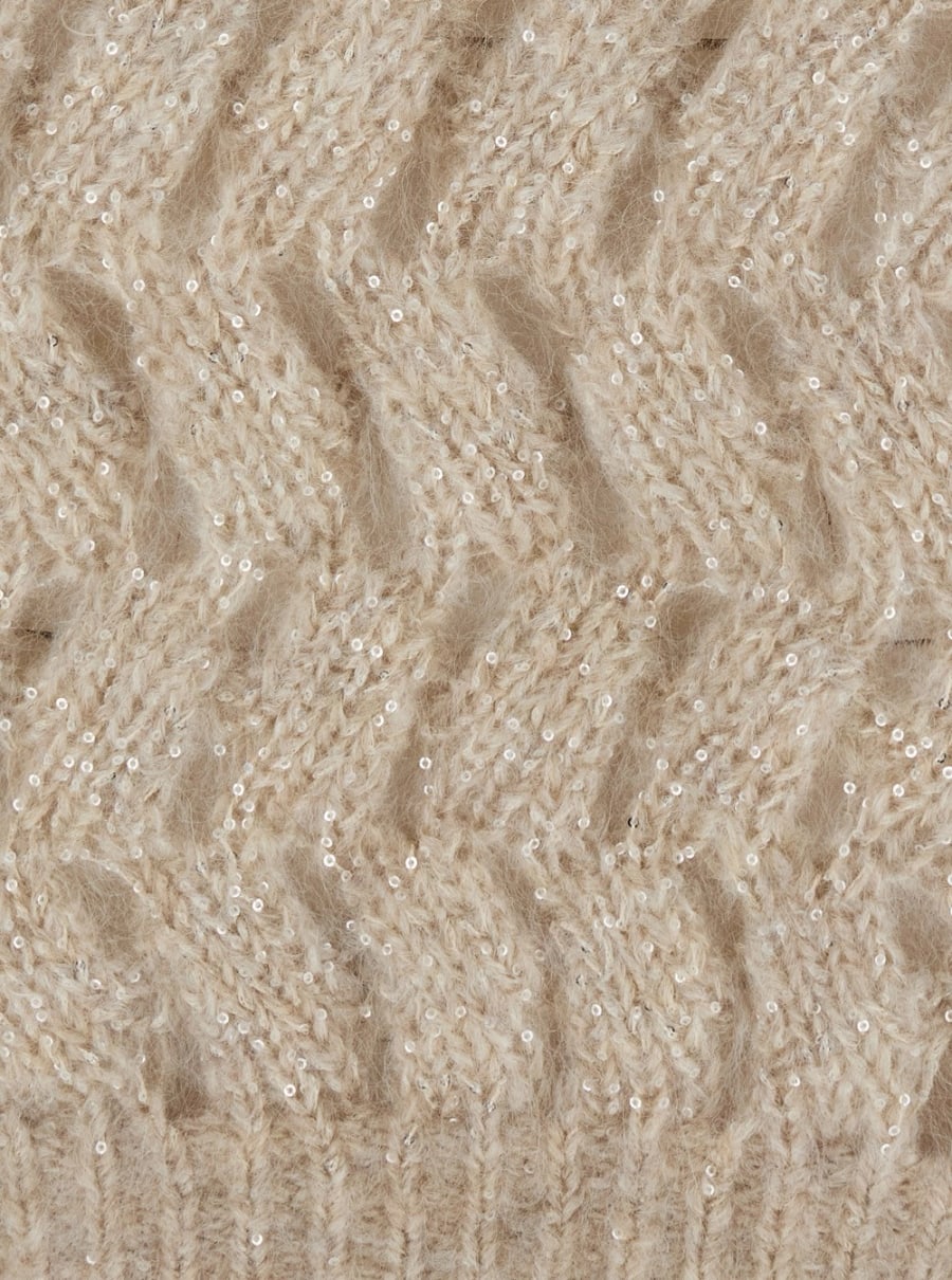 Brunello Cucinelli Maglione girocollo con lavorazione a treccia in misto lana bianco donna, view 3