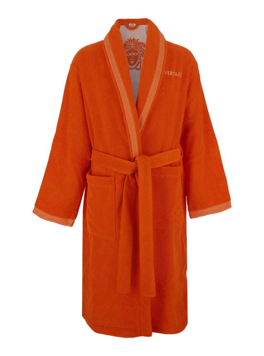 Versace home Accappatoio con Medusa Jacquard e chiusura a cintura in cotone arancio unisex