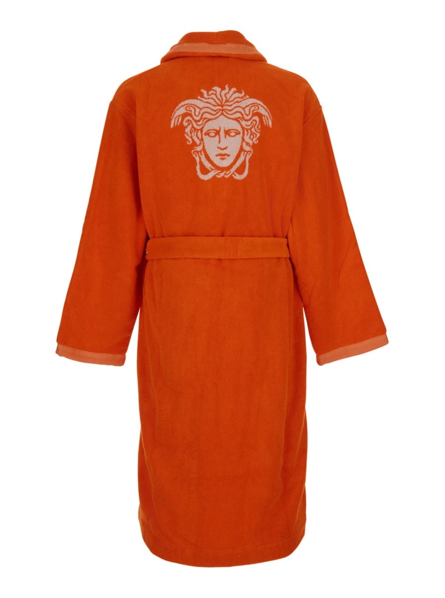 Versace home Accappatoio con Medusa Jacquard e chiusura a cintura in cotone arancio unisex, view 2