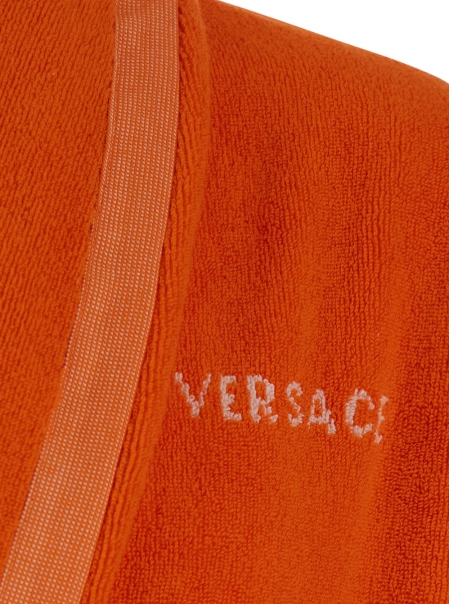 Versace home Accappatoio con Medusa Jacquard e chiusura a cintura in cotone arancio unisex, view 3