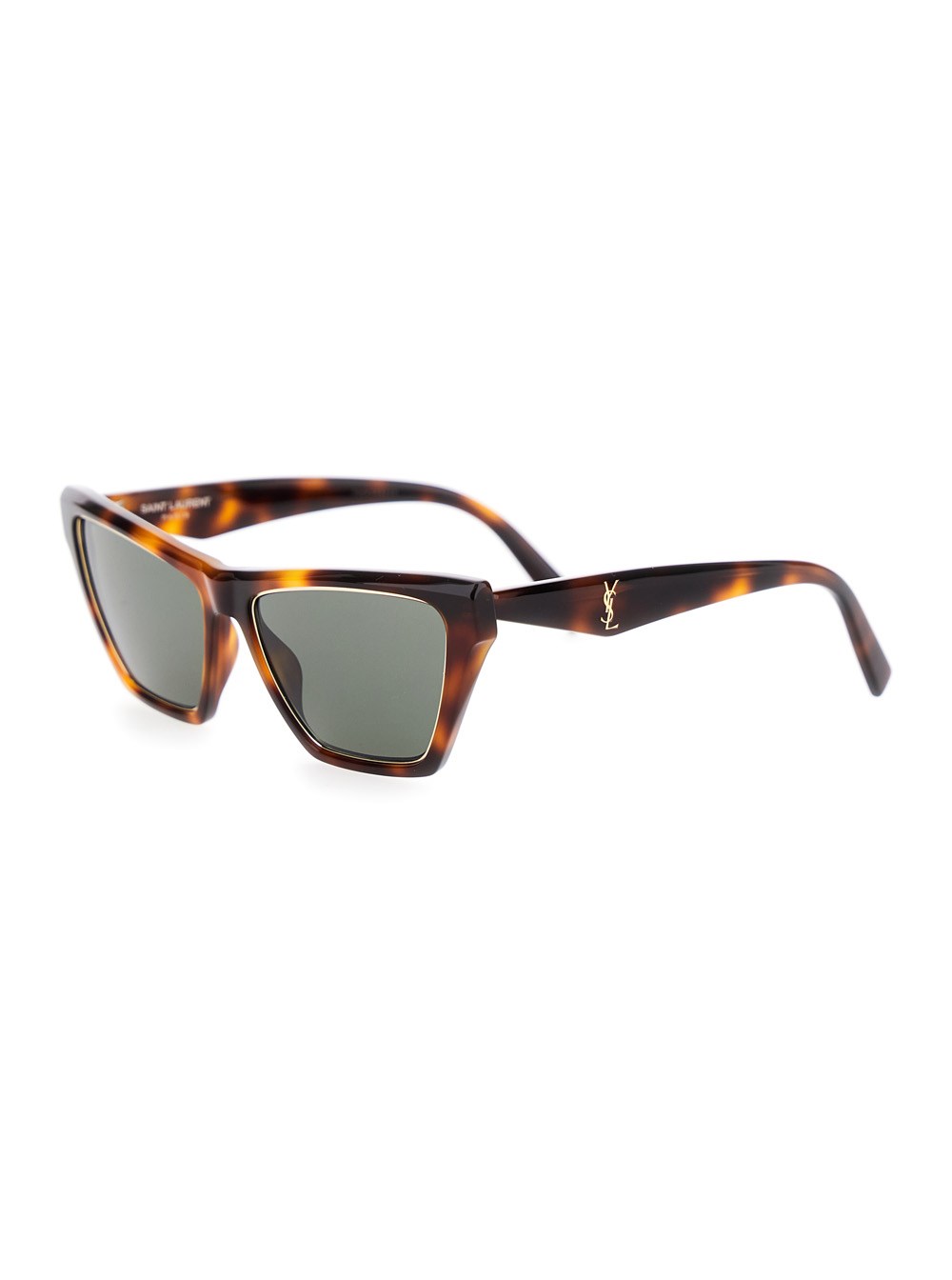 Saint Laurent Occhiali da Sole con Stampa Tartarugata e Logo Cassandre sulle Aste in Acetato Marrone Donna