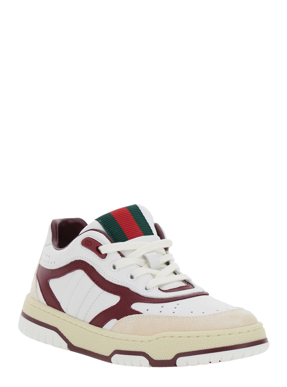 Gucci kids Sneaker Low Top con Linguetta Web in Pelle Bianca Bambino, view 2