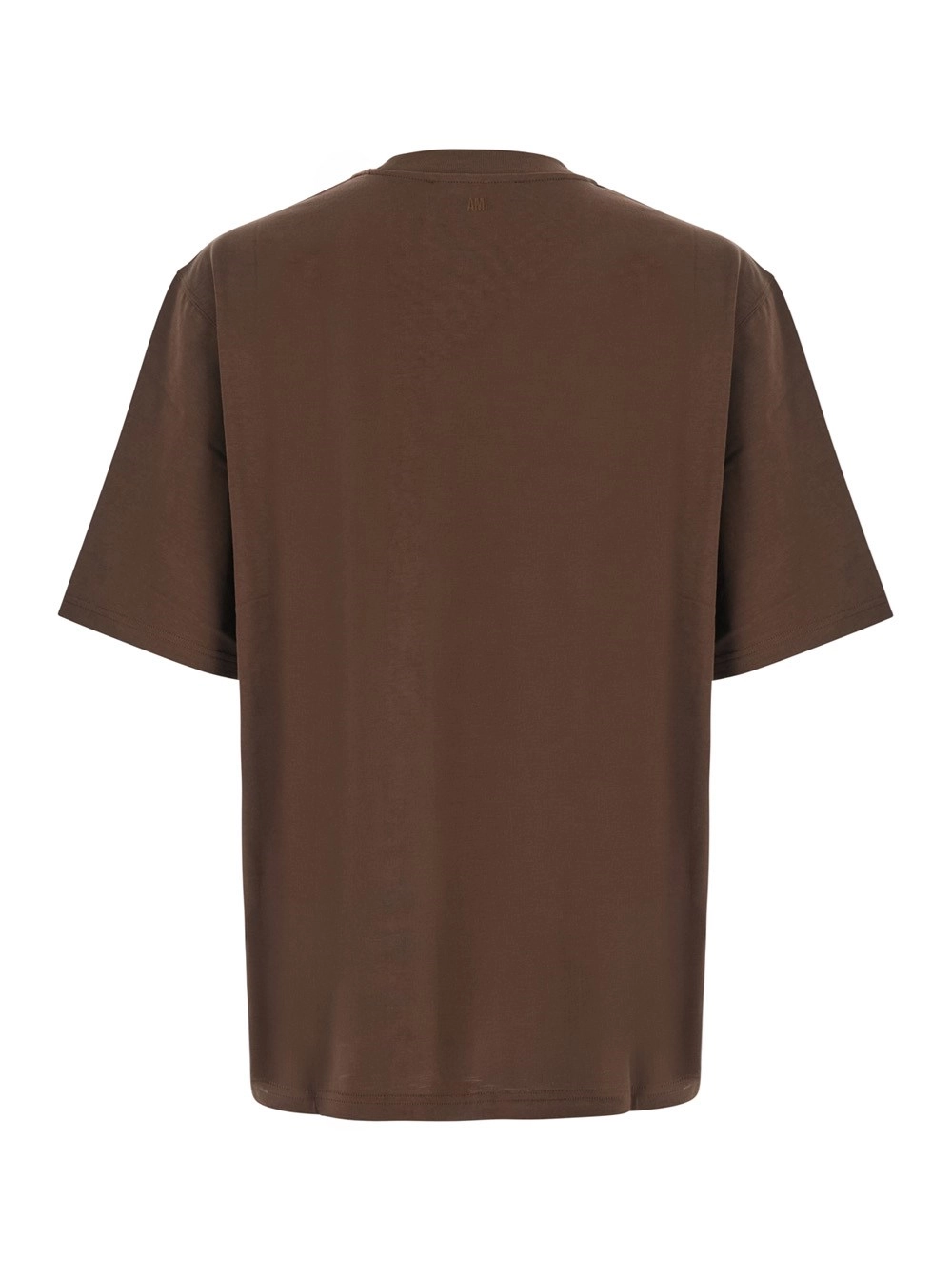 AMI Paris T-shirt girocollo con ricamo ADC tono su tono sul fronte in cotone marrone uomo, view 2