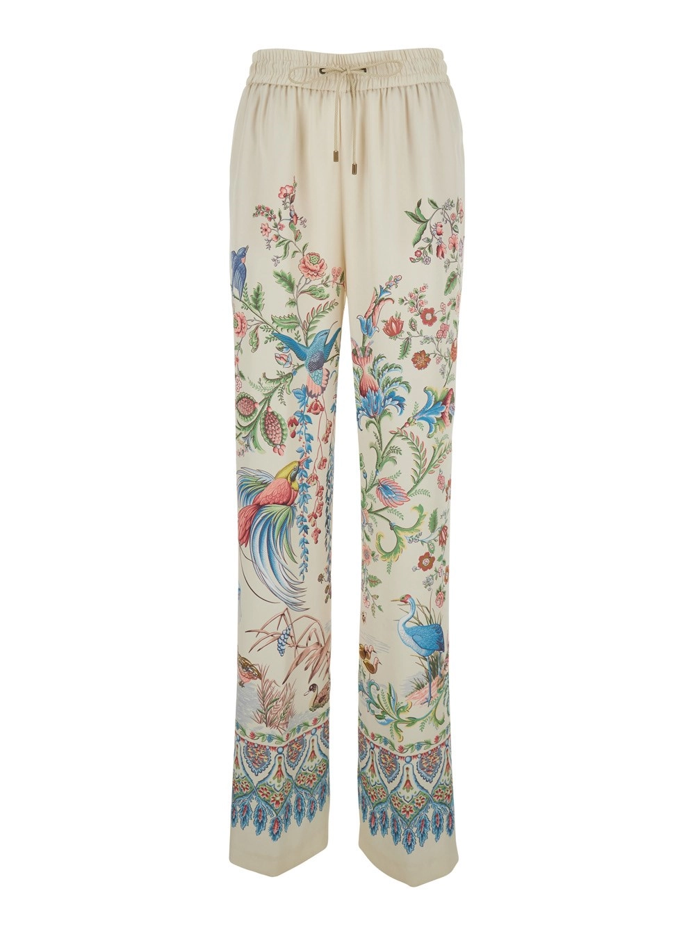 Etro Pantalone con Vita Elasticizzata con Coulisse e Stampa Floreale All-Over in Tessuto Tecnico Bianco Donna