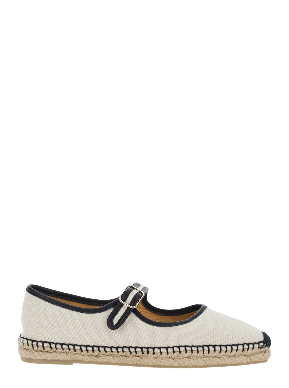 Castañer Ballerine 'Padua' con Chiusura con CInturino e Punta Squadrata in Tessuto Bianco Donna