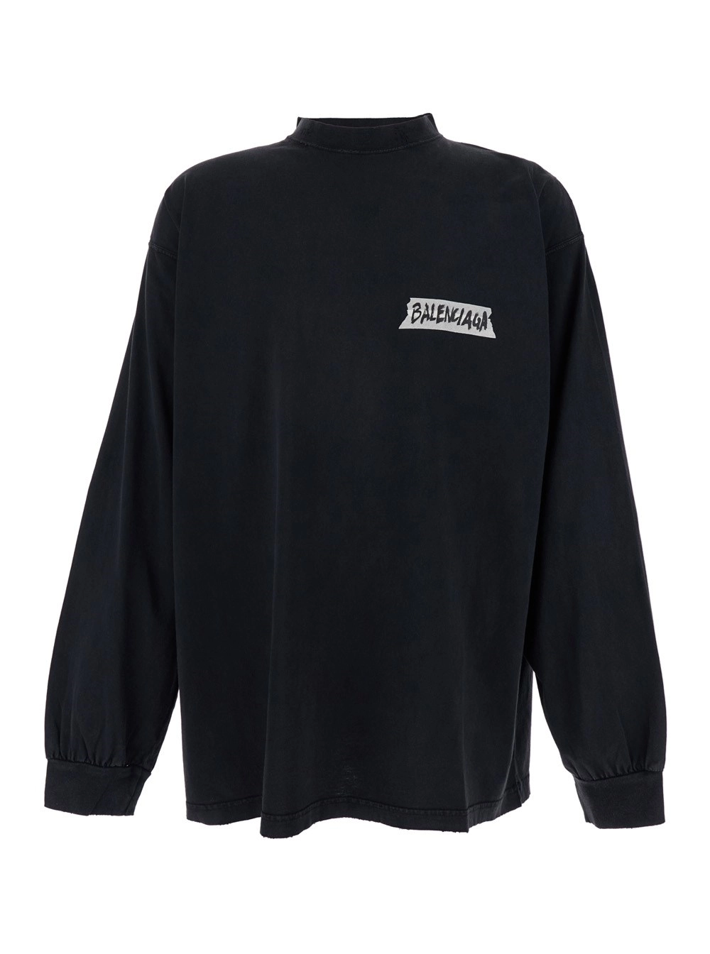 Balenciaga Felpa con logo sul fronte e retro in cotone nera uomo