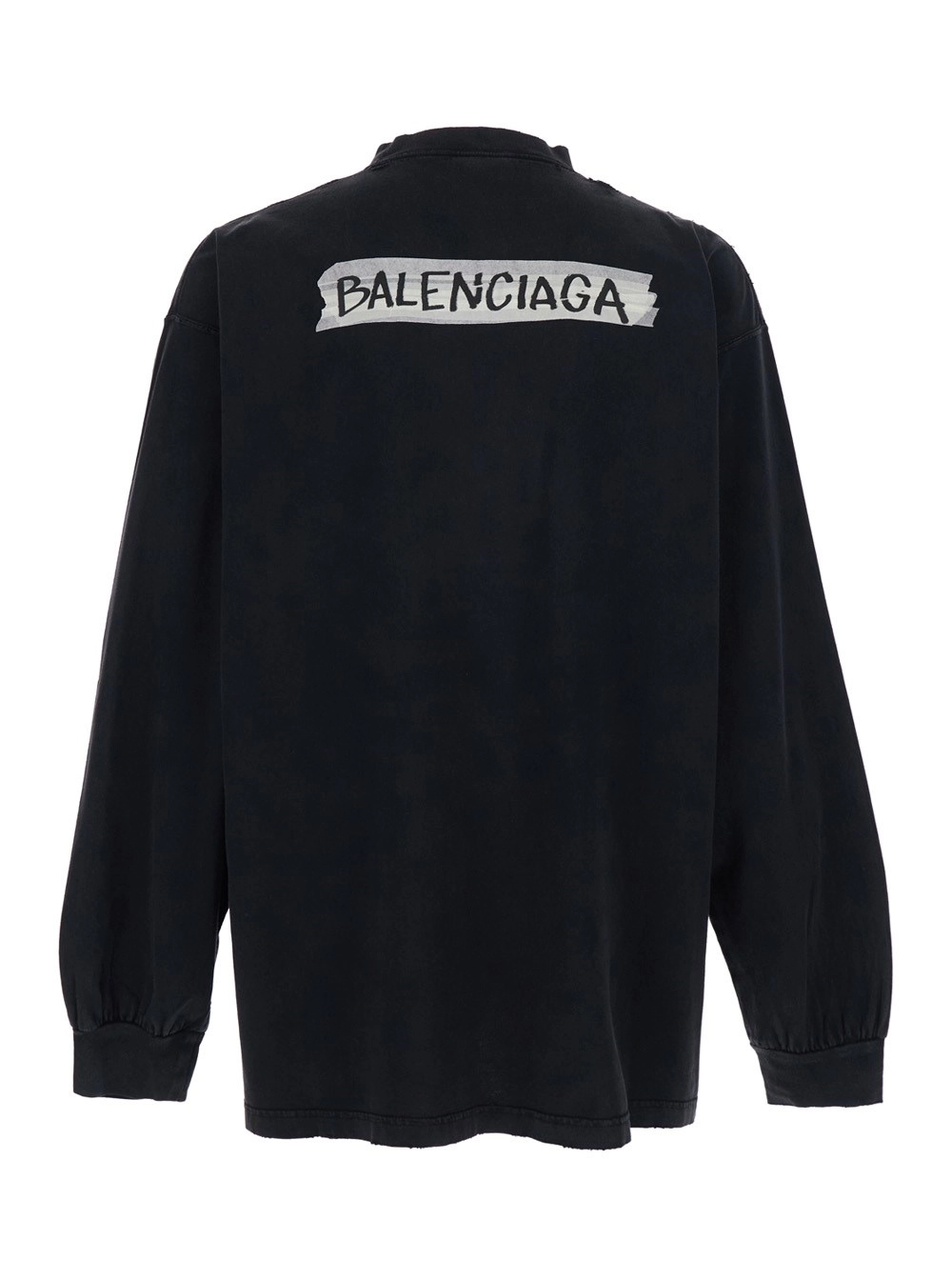 Balenciaga Felpa con logo sul fronte e retro in cotone nera uomo, view 2