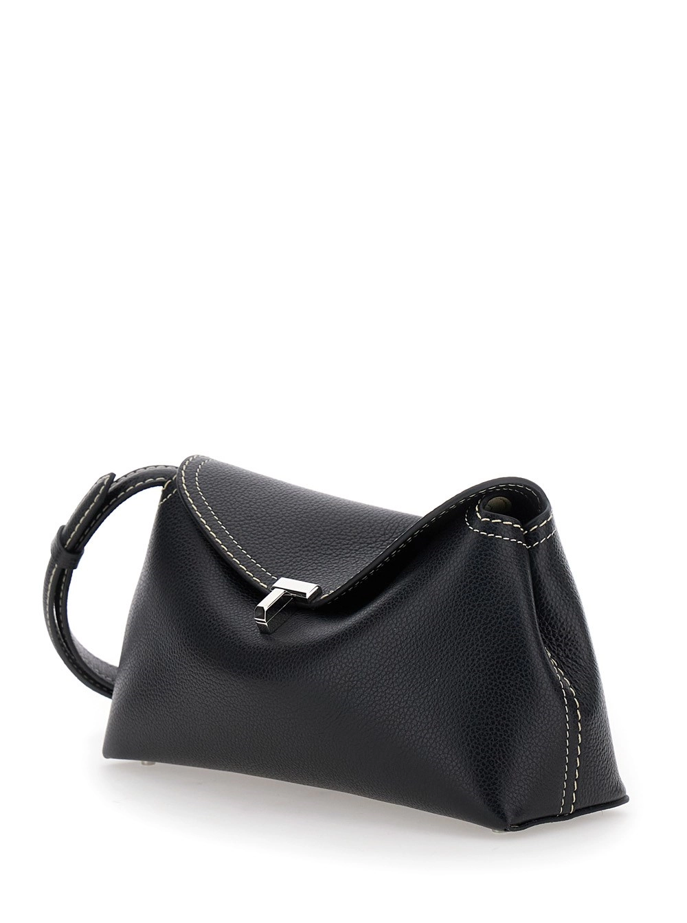Toteme Borsa a Tracolla 'T-Lock' con Chiusura a T in Pelle Martellata Nera Donna, view 2