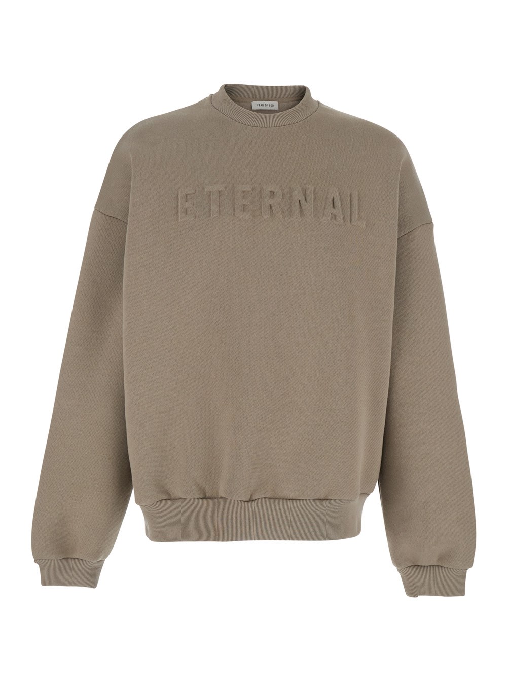 Fear of God T-Shirt Girocollo con Spalle Scese e Ricamo Tono su Tono sul Fronte in Misto Cotone Beige Uomo