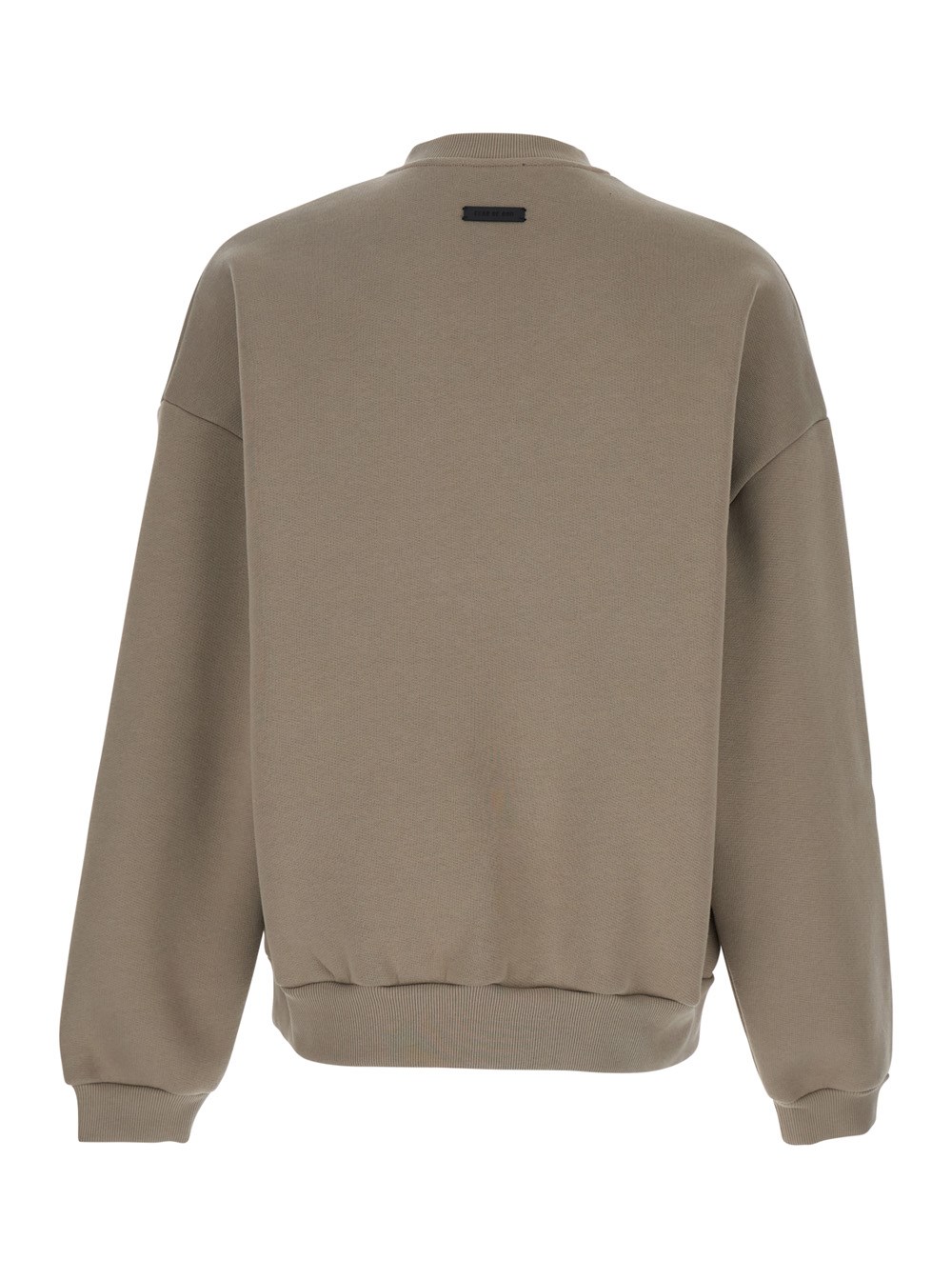 Fear of God T-Shirt Girocollo con Spalle Scese e Ricamo Tono su Tono sul Fronte in Misto Cotone Beige Uomo, view 2