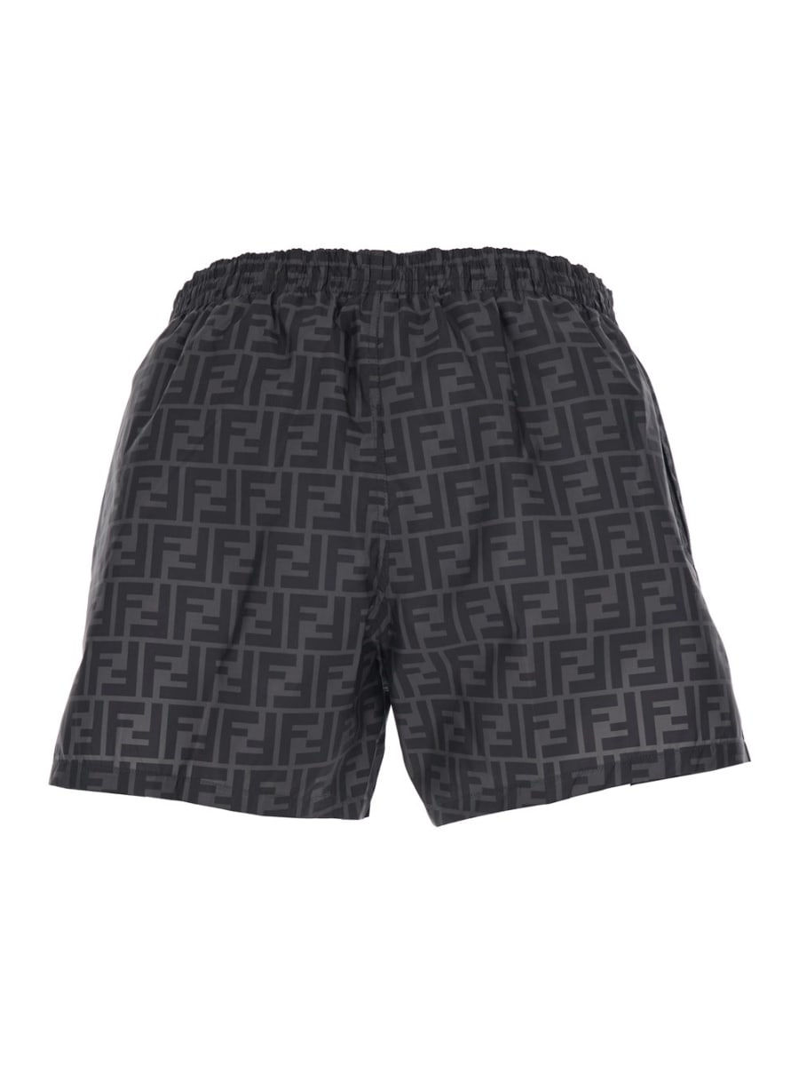 Fendi Costume da Bagno con Vita Elasticizzata con Coulisse e Motivo FF All-Over in Tessuto Tecnico Grigio Uomo, view 2