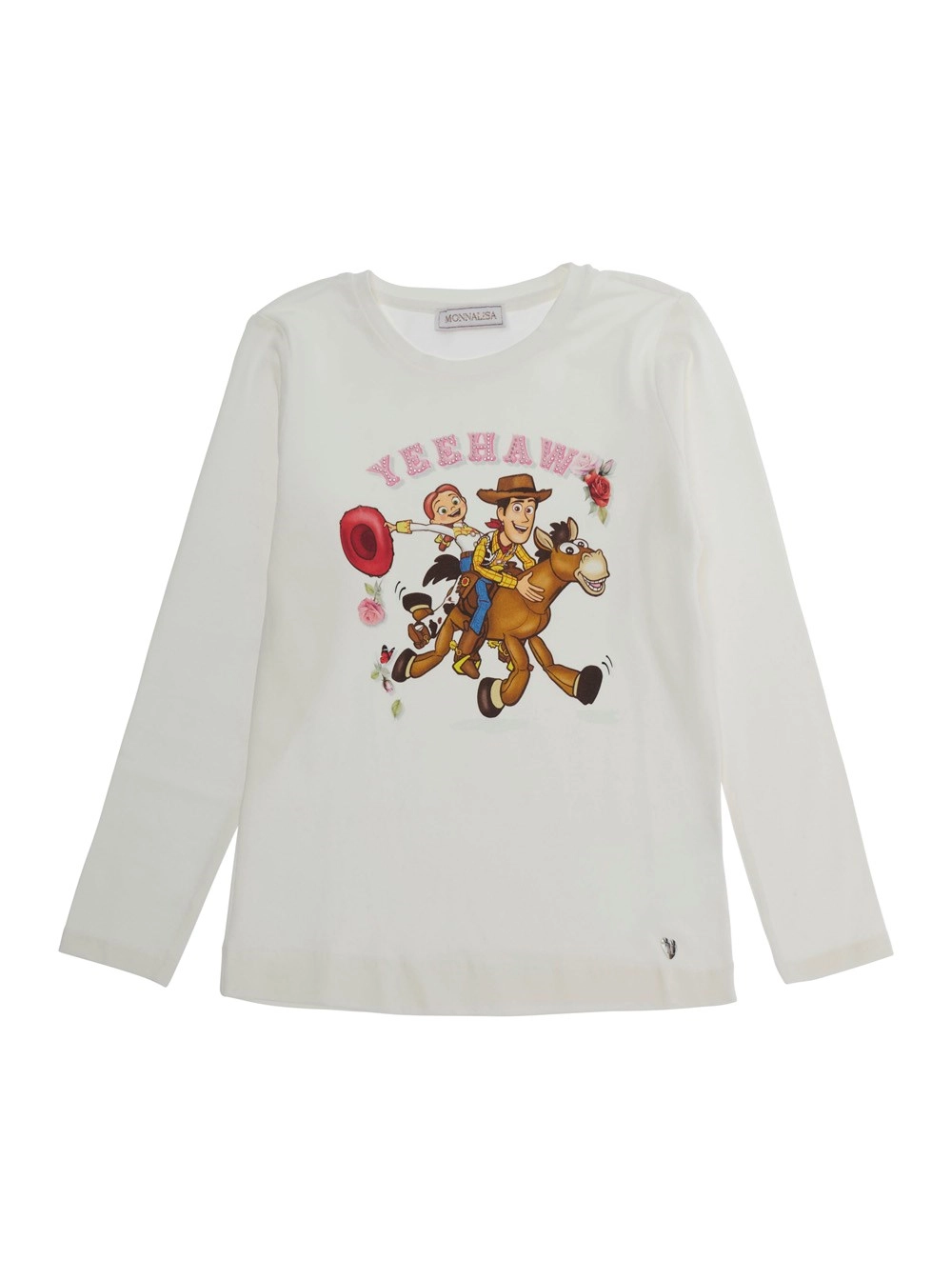 Monnalisa kids T-shirt a Maniche Lunghe con Maxi Stampa sul Fronte in Cotone Bianca Bambina