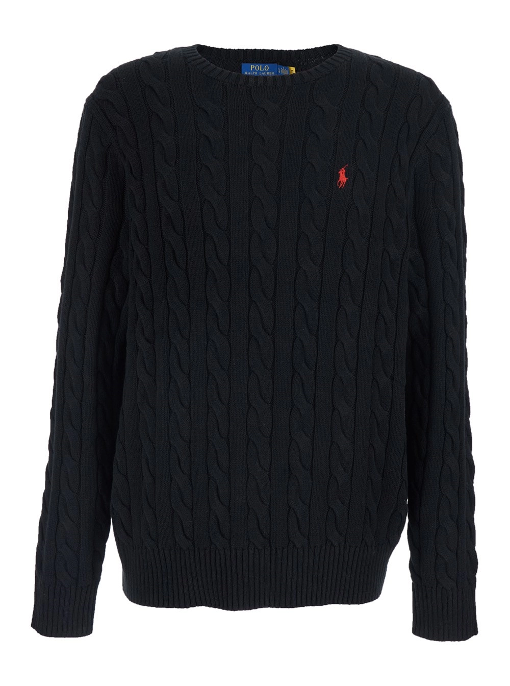 Polo Ralph Lauren Maglia Girocollo con Logo Cavallino sul Fronte in Cotone Nero Uomo