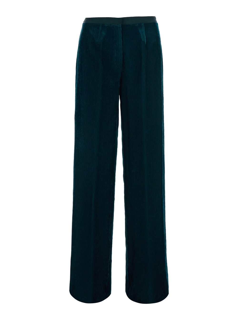 Forte_Forte Pantaloni a vita alta con due tasche laterali in velluto a coste blu donna