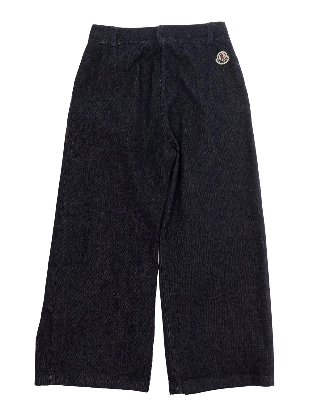 Moncler kids Pantaloni con patch logo sul retro e gamba ampia in cotone blu bambina, view 2