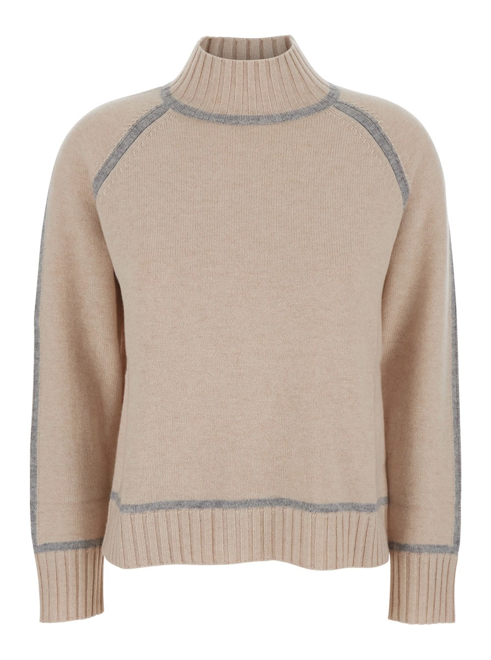 Max Mara Studio Maglione 'Pescara' a Collo Alto con Inserti a Contrasto in Lana e Cashmere Beige Donna