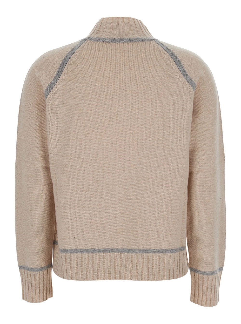 Max Mara Studio Maglione 'Pescara' a Collo Alto con Inserti a Contrasto in Lana e Cashmere Beige Donna, view 2