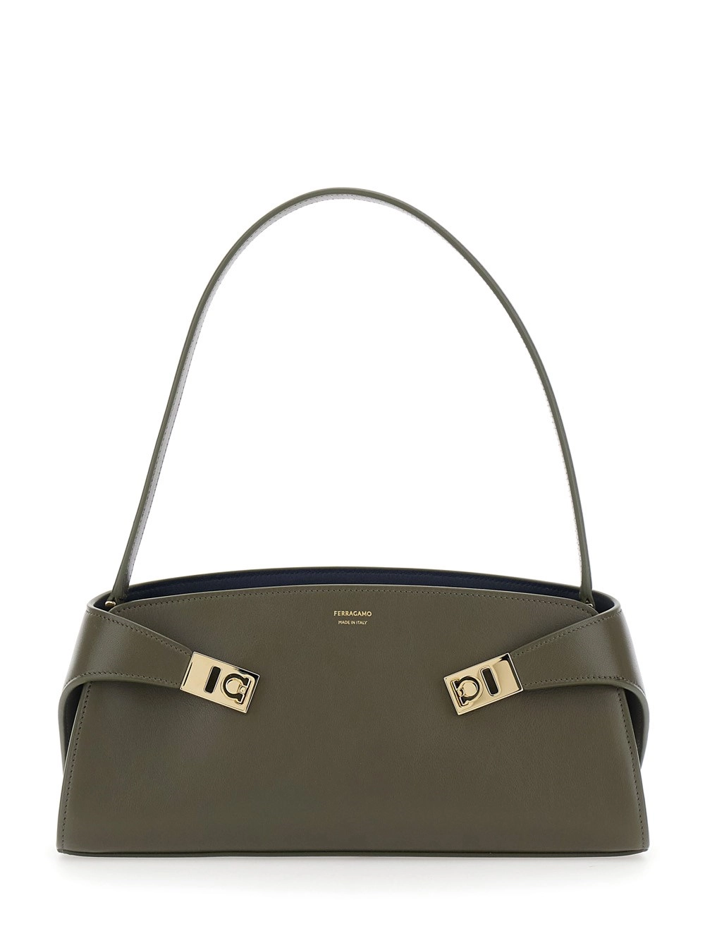 Ferragamo Borsa a Spalla 'Hug East West' con tracolla e cinturini sul fronte in pelle verde donna