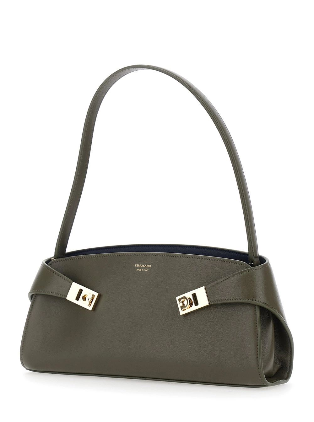 Ferragamo Borsa a Spalla 'Hug East West' con tracolla e cinturini sul fronte in pelle verde donna, view 2