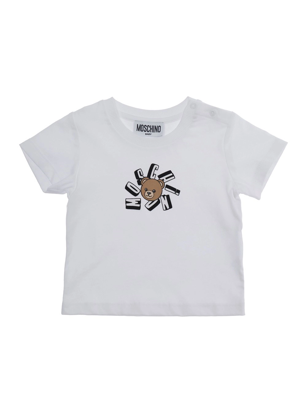 Moschino kids T-Shirt Girocollo con Stampa sul Fronte in Cotone Bianca Baby