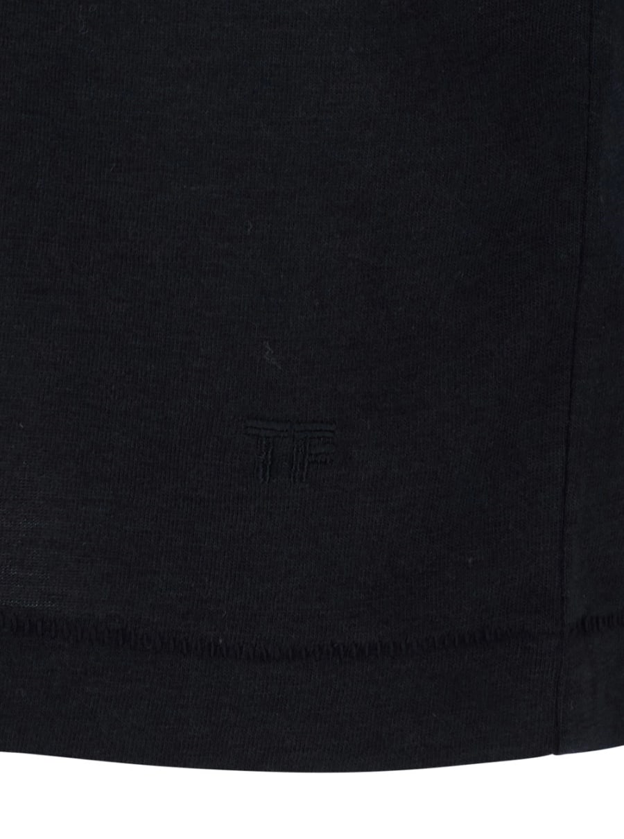 Tom Ford T-Shirt Girocollo con Ricamo Logo sul Fronte in Misto Cotone Nera Uomo, view 3