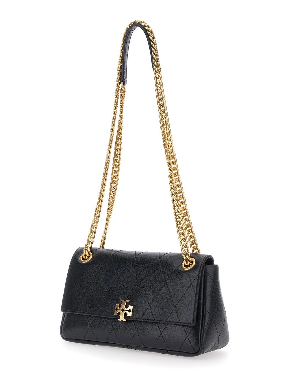 Tory Burch CHARLIE SMALL QUILTED BAG con design trapuntato e chiusura a zip in Pelle di Mucca Nero Donna, view 2