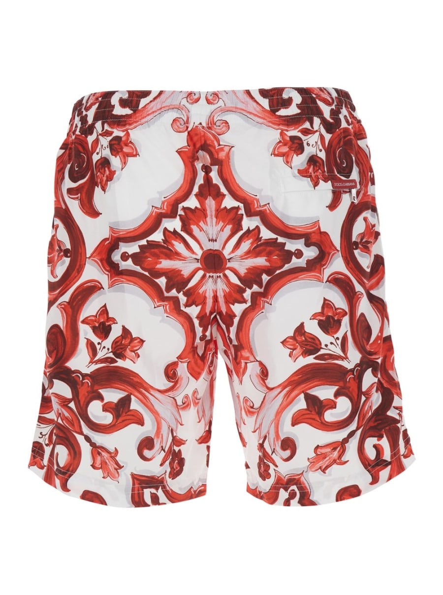 Dolce & Gabbana costume da bagno con vita con coulisse e stampa Maiolica all-over in tessuto tecnico bordeaux uomo, view 2