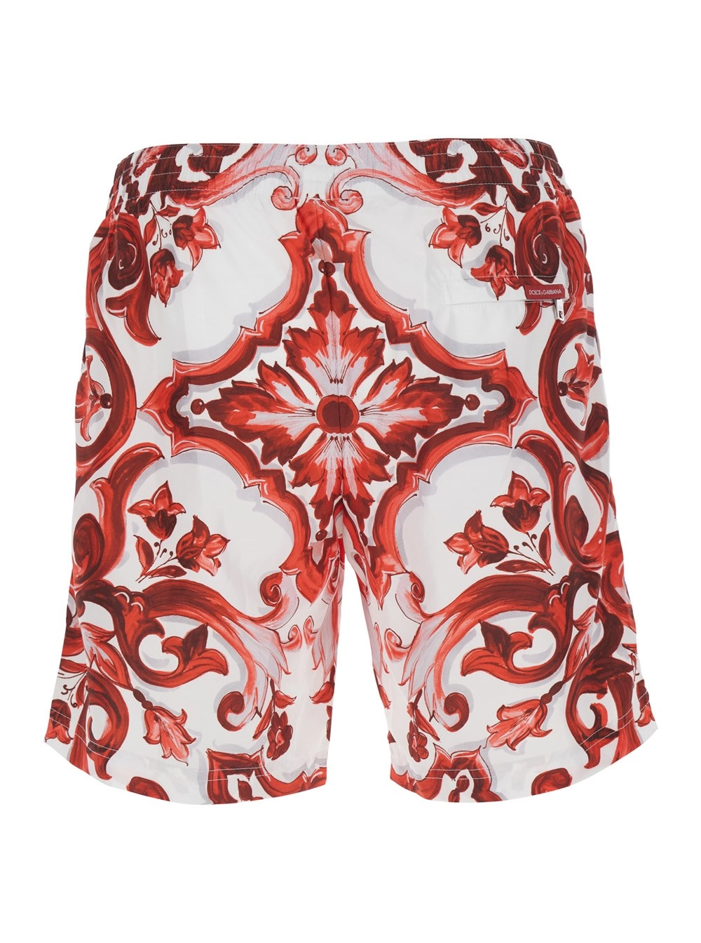 Dolce & Gabbana costume da bagno con vita con coulisse e stampa Maiolica all-over in tessuto tecnico bordeaux uomo, view 2