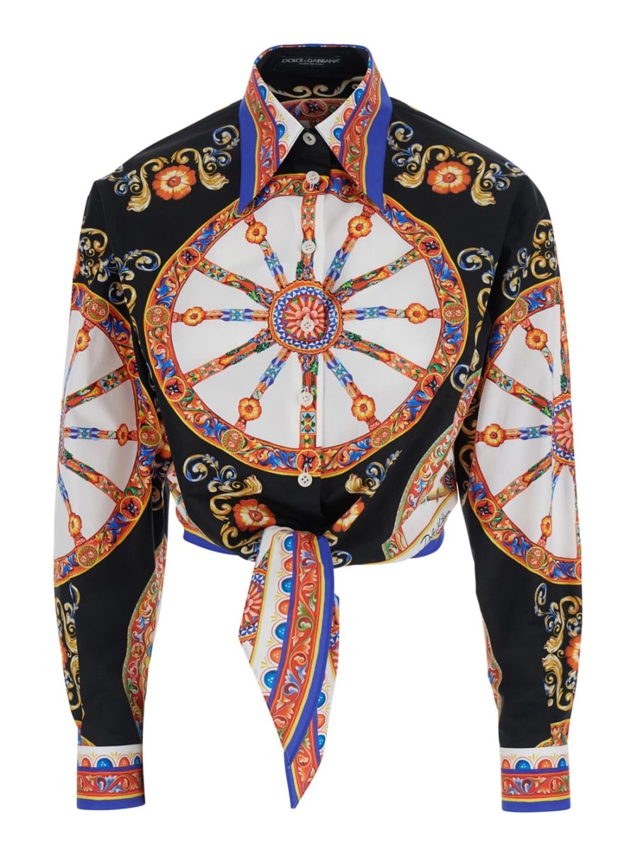 Dolce & Gabbana Camicia con stampa Carretto all-over in popeline di cotone multicolor donna