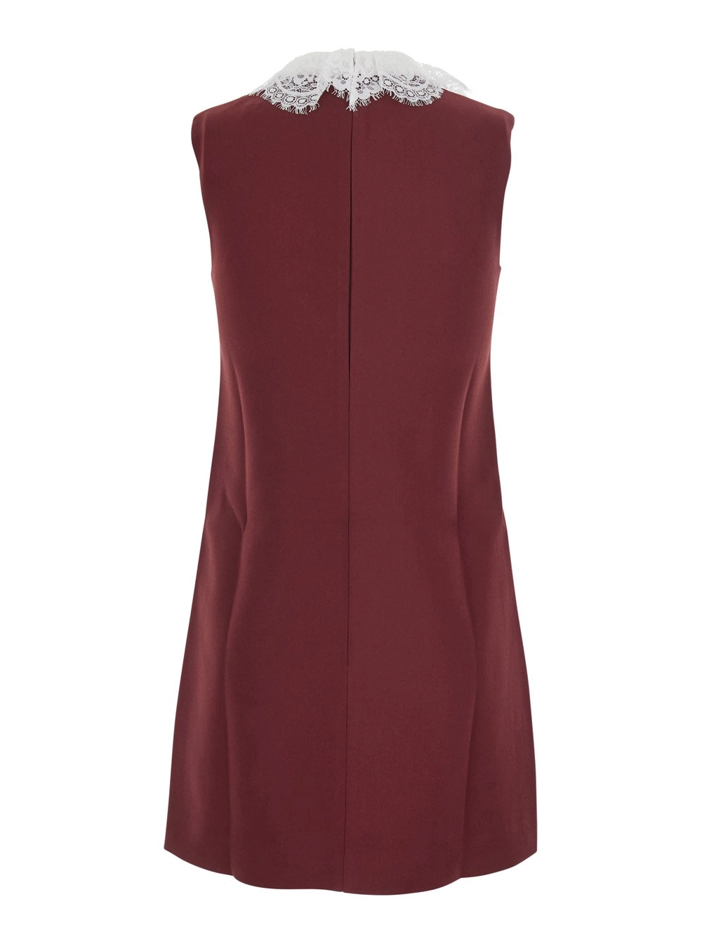 self-portrait Abito mini con collo in pizzo e maniche lunghe in crepe bordeaux donna, view 2