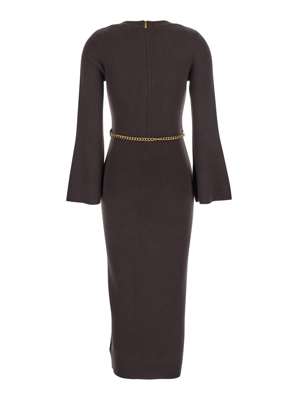Michael michael kors Abito con Cintura a Catena e Placca Logo sul Retro in Misto Lana Stretch Marrone Donna, view 2