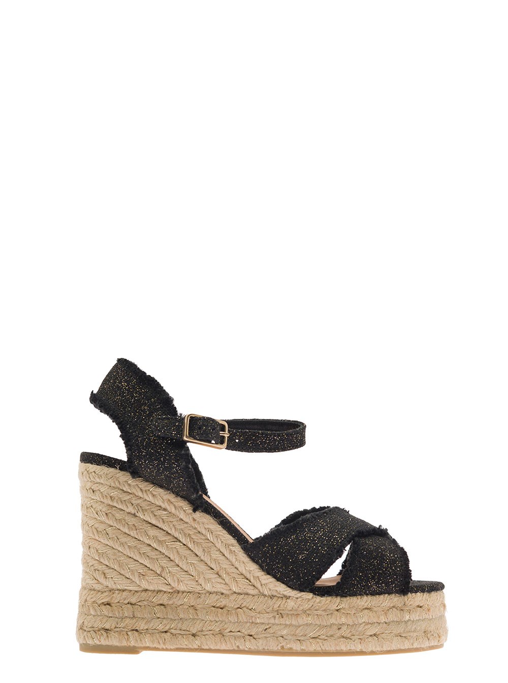 Castañer Sandali Zeppa in Tela e Paglia Beige Donna