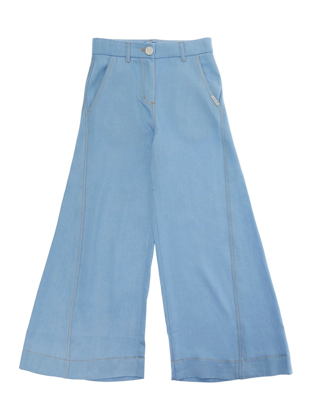 Monnalisa kids Jeans con gamba ampia e patch logo sulla tasca in denim azzurri bambina